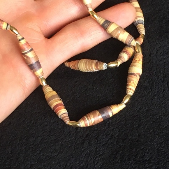 Earth Colored Paper Beaded Long Necklace - Picture 9 of 12